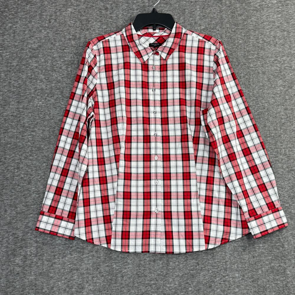Talbots Petite size 16p Button Front Shirt Classic Plaid Red Long Sleeve